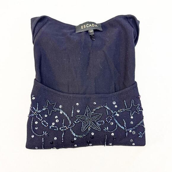 Escada Black Embellished Sequin Design 3/4 Sleeve Top Rayon/Cotton Size 38 MINT - Picture 7 of 7